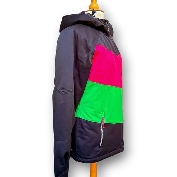 Obermeyer Ski Jacket Women's 10 Black Neon Pink & Green Full Zip Hooded Coat - Picture 6 of 15
